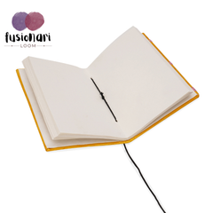 Handcrafted Embroidered Journal with Handmade Paper Fabric Cover & Bahi Khata Closure Diary for Writing Sketching & Gifting | Yellow | 7 x 5 inches