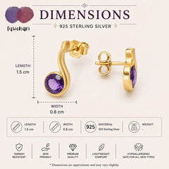 925 Sterling Silver Amethyst Gemstone Stud Earrings with 2.5 Micron Gold Plating