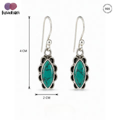 925 Sterling Silver Turquoise Firoza Stone Drop Earrings