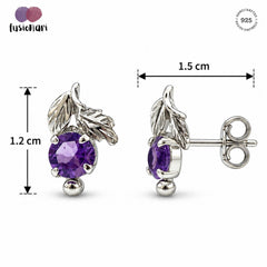 FUSIONARI 925 Sterling Silver Amethyst Gemstone Leaf Design Stud Earrings