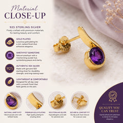 925 Sterling Silver Amethyst Gemstone Stud Earrings with 2.5 Micron Gold Plating