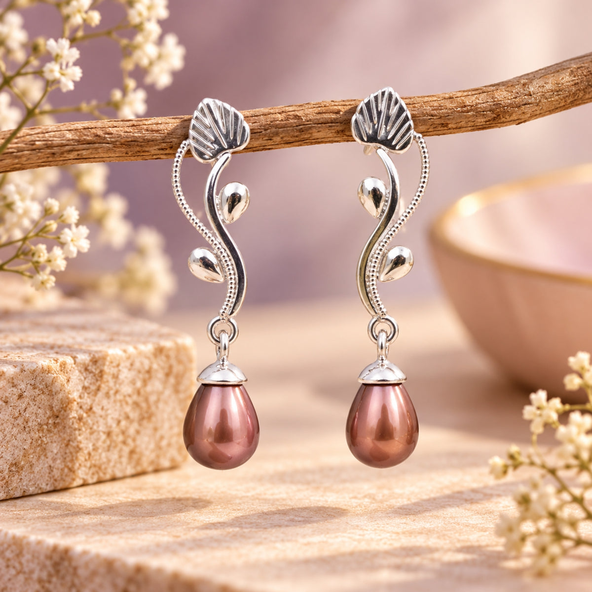 Brown Shell Pearl Silver Earring