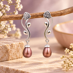 Brown Shell Pearl Silver Earring