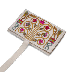 Handmade Jewelry Roll Bag, White Soft Suede Fabric with Gold Thread Embroidery