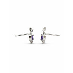 FUSIONARI 925 Sterling Silver Amethyst Gemstone Leaf Design Stud Earrings