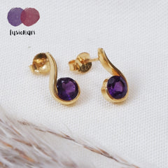 925 Sterling Silver Amethyst Gemstone Stud Earrings with 2.5 Micron Gold Plating