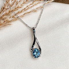 925 Silver Handmade Blue Topaz Oval Faceted Gemstone Pendant