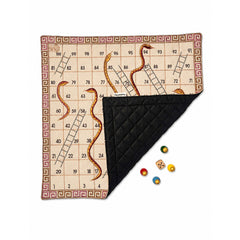 "SNAKES & LADDER" 1–100 Number Game with Cotton Fabric Board, Wooden Counters, Dice