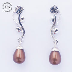 Brown Shell Pearl Silver Earring