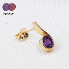 925 Sterling Silver Amethyst Gemstone Stud Earrings with 2.5 Micron Gold Plating