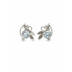 FUSIONARI 925 Sterling Silver Blue Topaz Gemstone Leaf Stud Earrings
