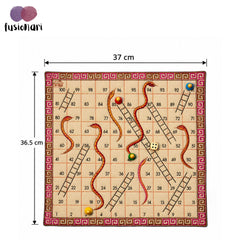 "SNAKES & LADDER" 1–100 Number Game with Cotton Fabric Board, Wooden Counters, Dice
