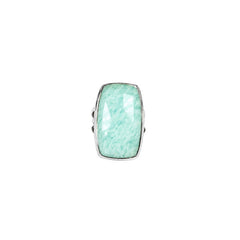 925 Silver Ring Amazonite Square Cabochon Bezel Setting
