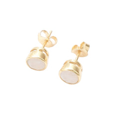 925 Sterling Silver Gold Plated Moonstone Stud Earrings for Women & Girls | Round Gemstone