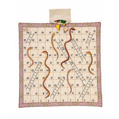 "SNAKES & LADDER" 1–100 Number Game with Cotton Fabric Board, Wooden Counters, Dice