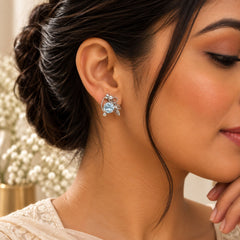 FUSIONARI 925 Sterling Silver Blue Topaz Gemstone Leaf Stud Earrings