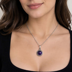 925 Silver Handmade Amethyst Round Pendant