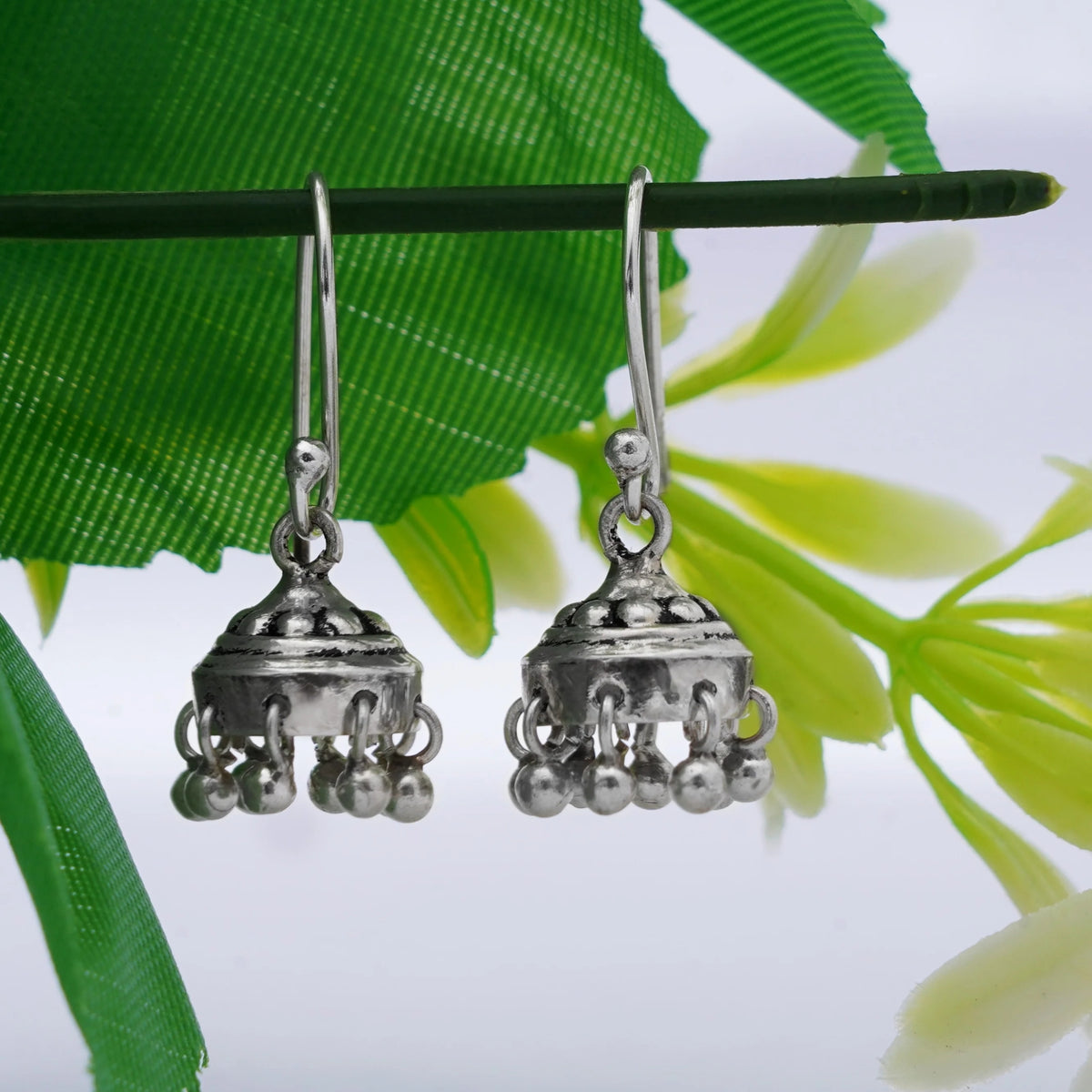 925 silver jhumki handmade oxidised with ball earwire & hanging balls
