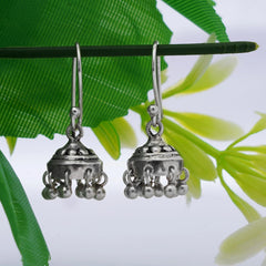 925 silver jhumki handmade oxidised with ball earwire & hanging balls