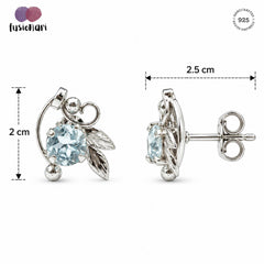 FUSIONARI 925 Sterling Silver Blue Topaz Gemstone Leaf Stud Earrings