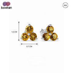 925 Sterling Silver Citrine Gemstone Stud Earrings Three Stone Floral Inspired Design