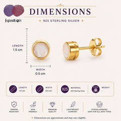 925 Sterling Silver Gold Plated Moonstone Stud Earrings for Women & Girls | Round Gemstone