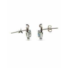 FUSIONARI 925 Sterling Silver Blue Topaz Gemstone Leaf Stud Earrings