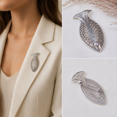 925 Sterling Silver Fish Design Leaf Brooch Pin for Women GIrls