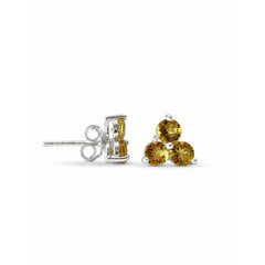 925 Sterling Silver Citrine Gemstone Stud Earrings Three Stone Floral Inspired Design