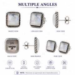 925 Sterling Silver Moonstone Eartops for Women | Handcrafted White Gemstone Jewelry |