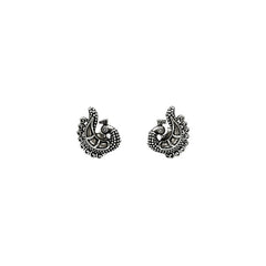 FUSIONARI 925 Sterling Silver Peacock Oxidised Traditional Tribal Bird Stud Earrings