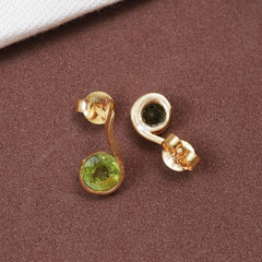 925 Sterling Silver Peridot Gemstone Stud Earrings with 2.5 Micron Gold Plating