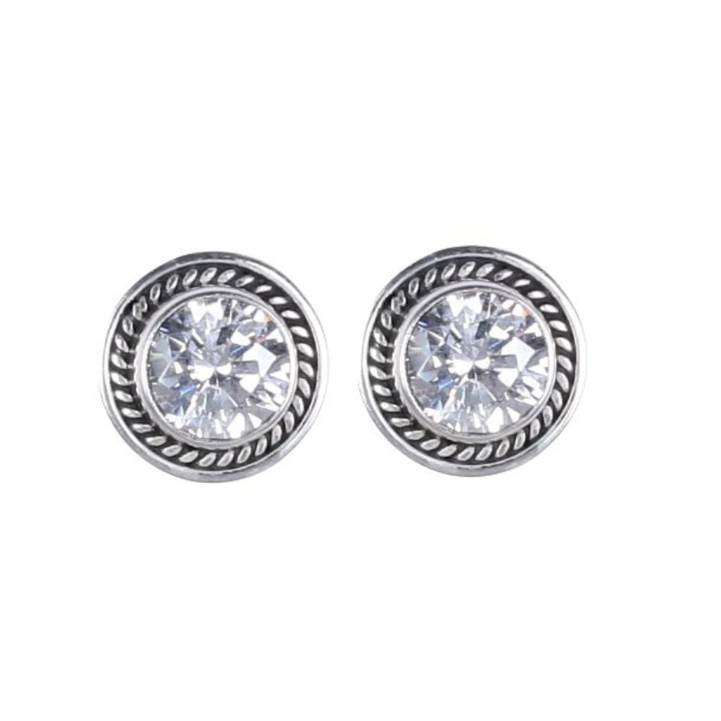 925 Silver Handmade AD Zircon Round Gemstone Eartops