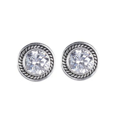 925 Silver Handmade AD Zircon Round Gemstone Eartops
