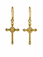 925 Sterling Silver Gold Plated Cross Dangle Earrings for Women