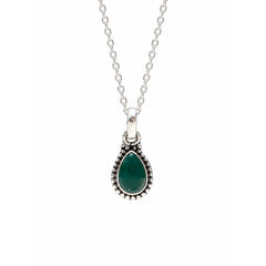 925 Sterling Silver Green Onyx Oval Pendant Cabochon Cut Handmade Beaded Frame Jewelry