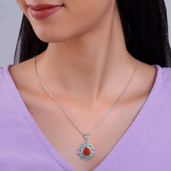 Fusionari 925 Sterling Silver Carnelian Pendant for Women | Orange Gemstone Pendant | Without Chain
