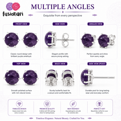 925 Silver Amethyst Stud Earrings – Elegant Round Design for Women & Girls