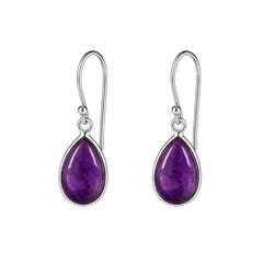 925 Sterling Silver Amethyst Purple Gemstone Hanging Earrings with Teardrop Design