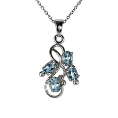 925 Silver Handmade Blue Topaz Oval Gemstone Pendant Floral Leaf Design