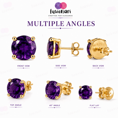 925 Sterling Silver Gold Plated  Amethyst Stud Earrings for Women | Gemstone Stud Eartop | Handmade Silver Jewelry | Elegant Daily Wear Gift