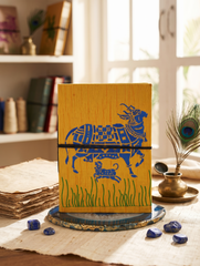 Handcrafted Embroidered Journal with Handmade Paper Fabric Cover & Bahi Khata Closure Diary for Writing Sketching & Gifting | Yellow | 8 x 5 inches