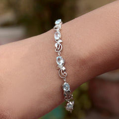 925 Sterling Silver Blue Topaz Bracelet for Women Handmade Gemstone Bracelet