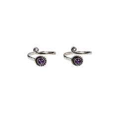 925 Silver Toe Ring Amethyst Round Shape Cabochon Cut Bezel Setting