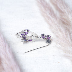 925 Sterling Silver Amethyst Brooch for Women | Gemstone Brooch | Handmade Silver Jewelry | Elegant Daily Wear Gift