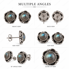 925 Sterling Silver Labradorite Stud Earrings for Women | Handmade Jewellary |