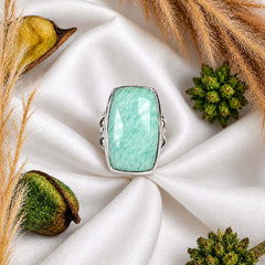 925 Silver Ring Amazonite Square Cabochon Bezel Setting