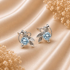 FUSIONARI 925 Sterling Silver Blue Topaz Gemstone Leaf Stud Earrings