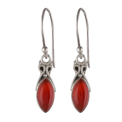 925 silver marquese gemstone Carnelian Earrings handmade with ball earwire in bezel setting