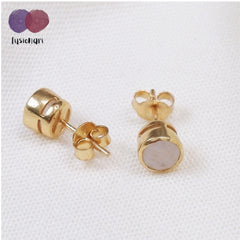 925 Sterling Silver Gold Plated Moonstone Stud Earrings for Women & Girls | Round Gemstone